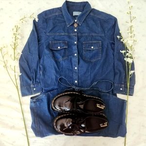 Vintage Navy Blue Denim Like Button Up Maxi Dress